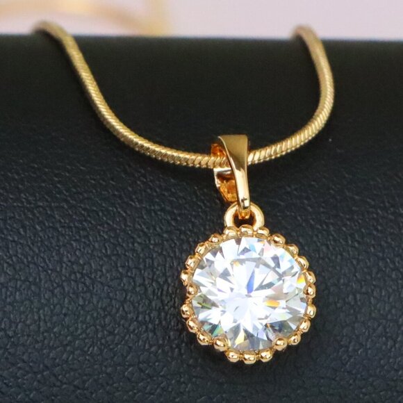 "Elegant Rose Gold Round Pendant with Large White Sparkling Stone, XPPT1866 - Picture 1 of 13